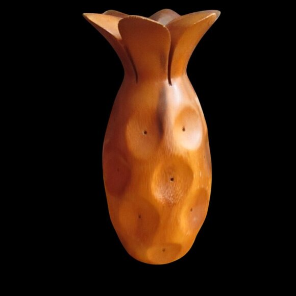 Vintage MCM Monkey Pod Carved Wooden Pineapple Toothpick Appetizer Holder 8" - Picture 3 of 9